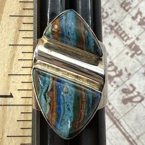 Bold Desert Rose Trading Beautiful Blue Tan Gem Stone Ring Sterling Silver 925